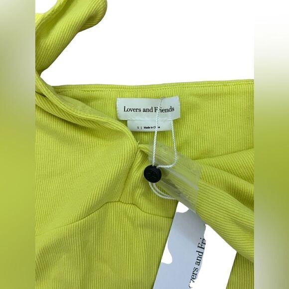 Lovers + Friends Tie Halter Dress Yellow Ribbed Stretch  Size Small - Picture 3 of 7
